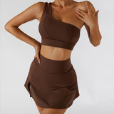 Single Shoulder Bra Yoga Skirt Set